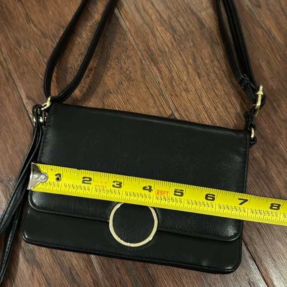 Black soft leather feel clutch gold metal adjustable strap cross body purse 7x5” - Picture 14 of 16